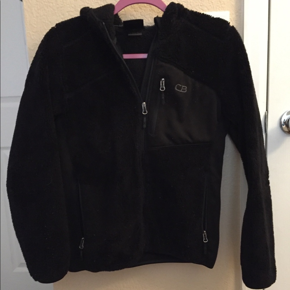 Black zip up sweatshirt with plush fleece